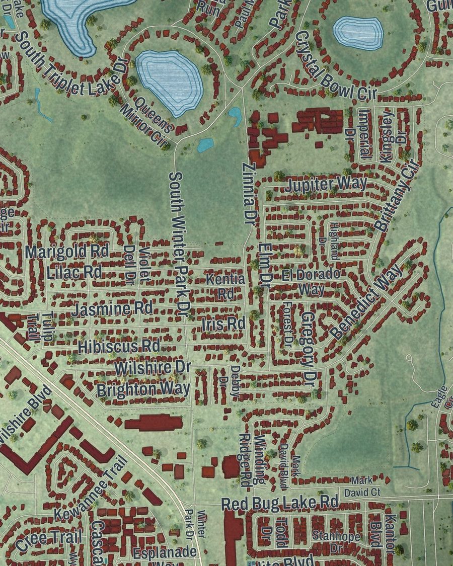 Close-up of Casselberry streets on the map