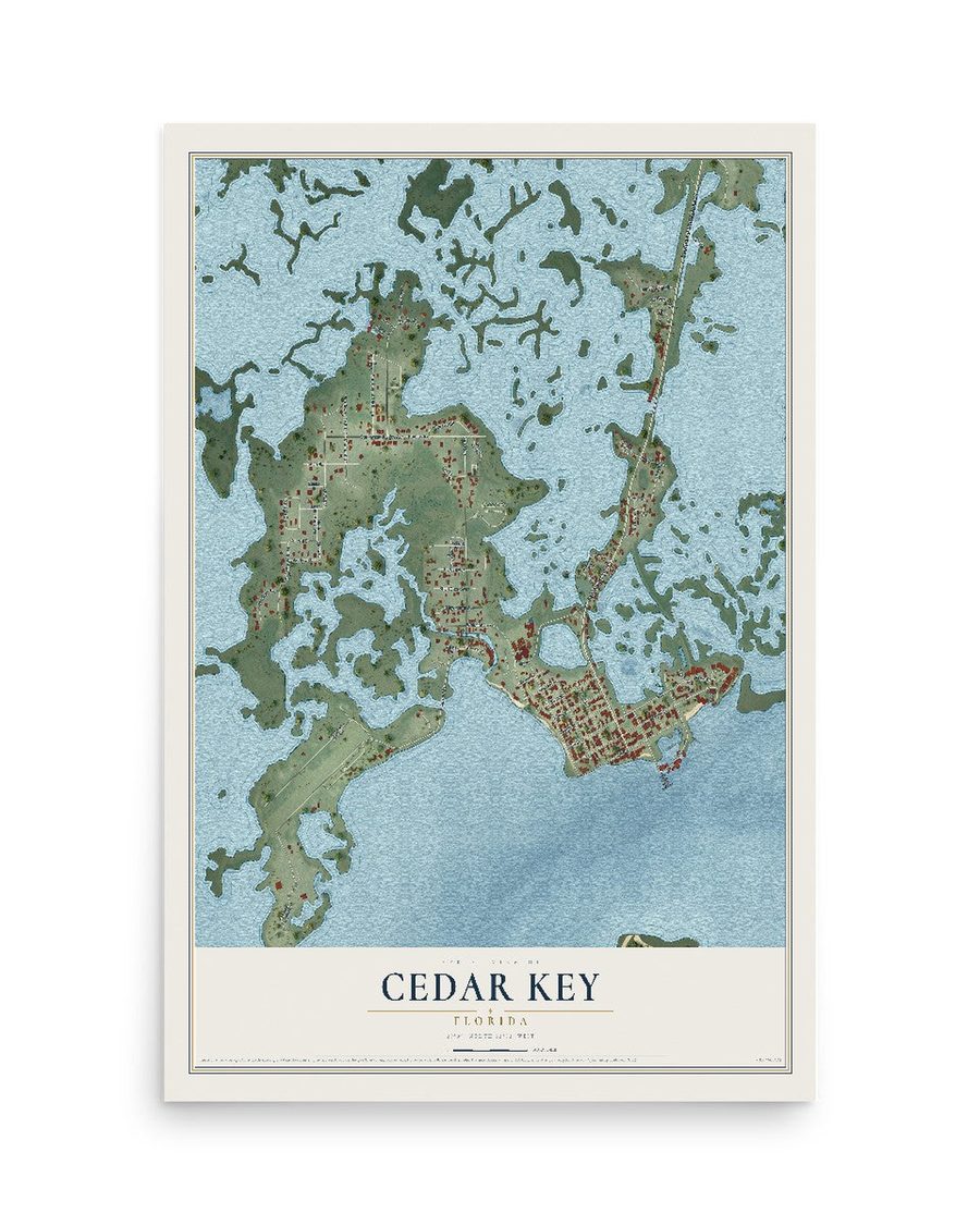 Cedar Key, Florida map print, 12 x 18 in, print only