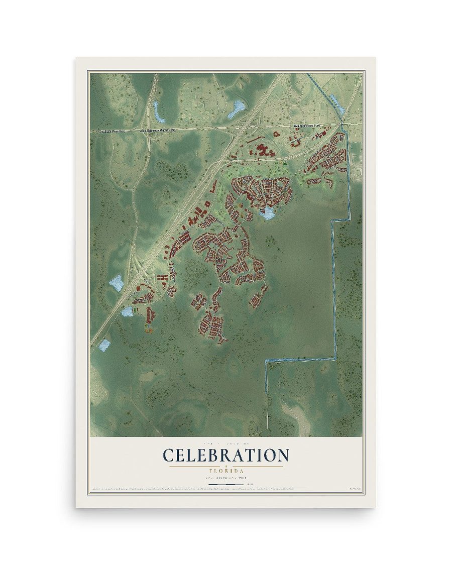 Celebration, Florida map print, 12 x 18 in, print only