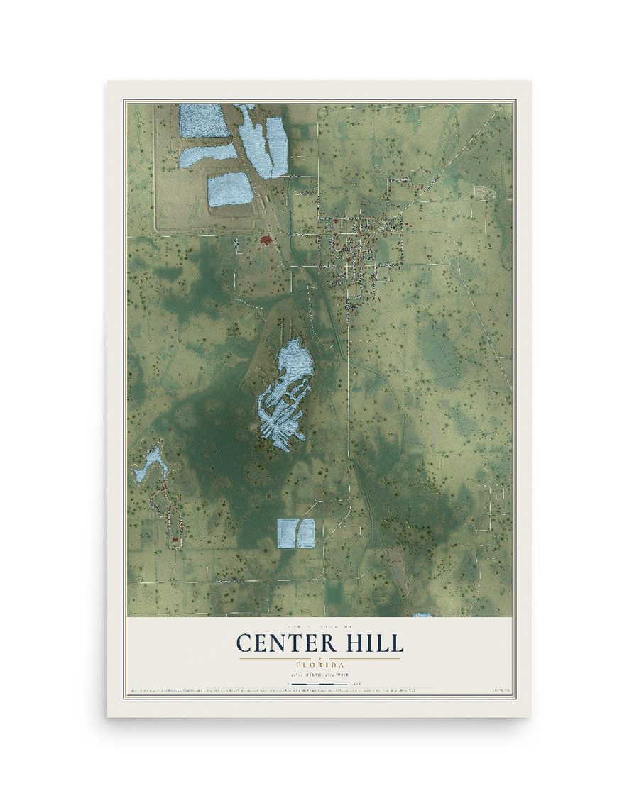 Center Hill, Florida map print, 12 x 18 in, print only