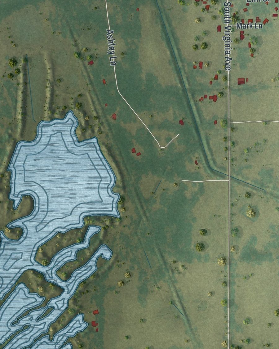 Close-up of Center Hill streets on the map