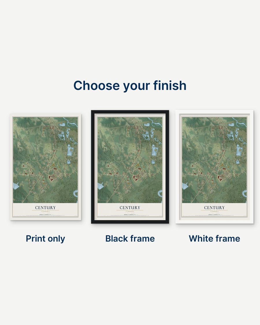 The Century, Florida map as a print only, in a black frame and in a white frame
