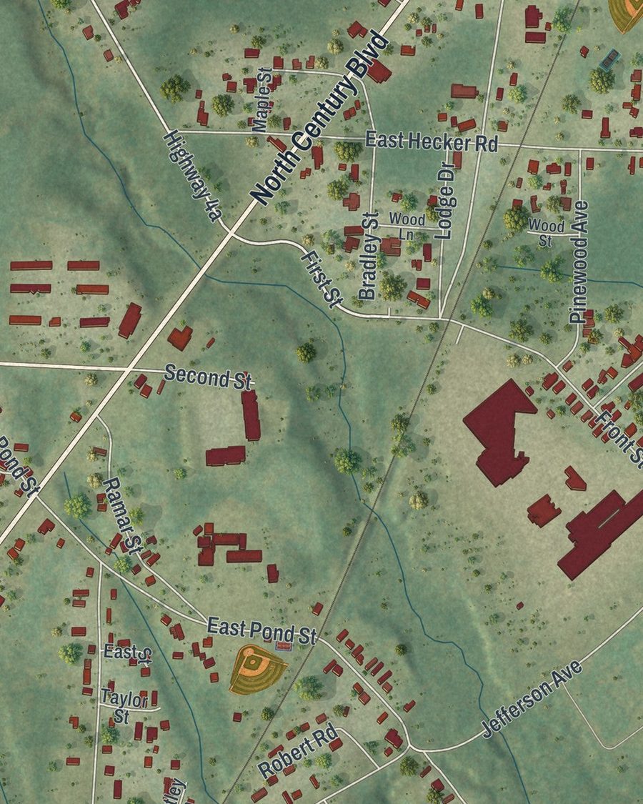 Close-up of Century streets on the map