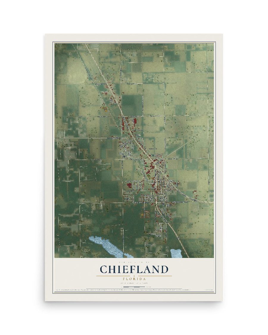 Chiefland, Florida map print, 12 x 18 in, print only
