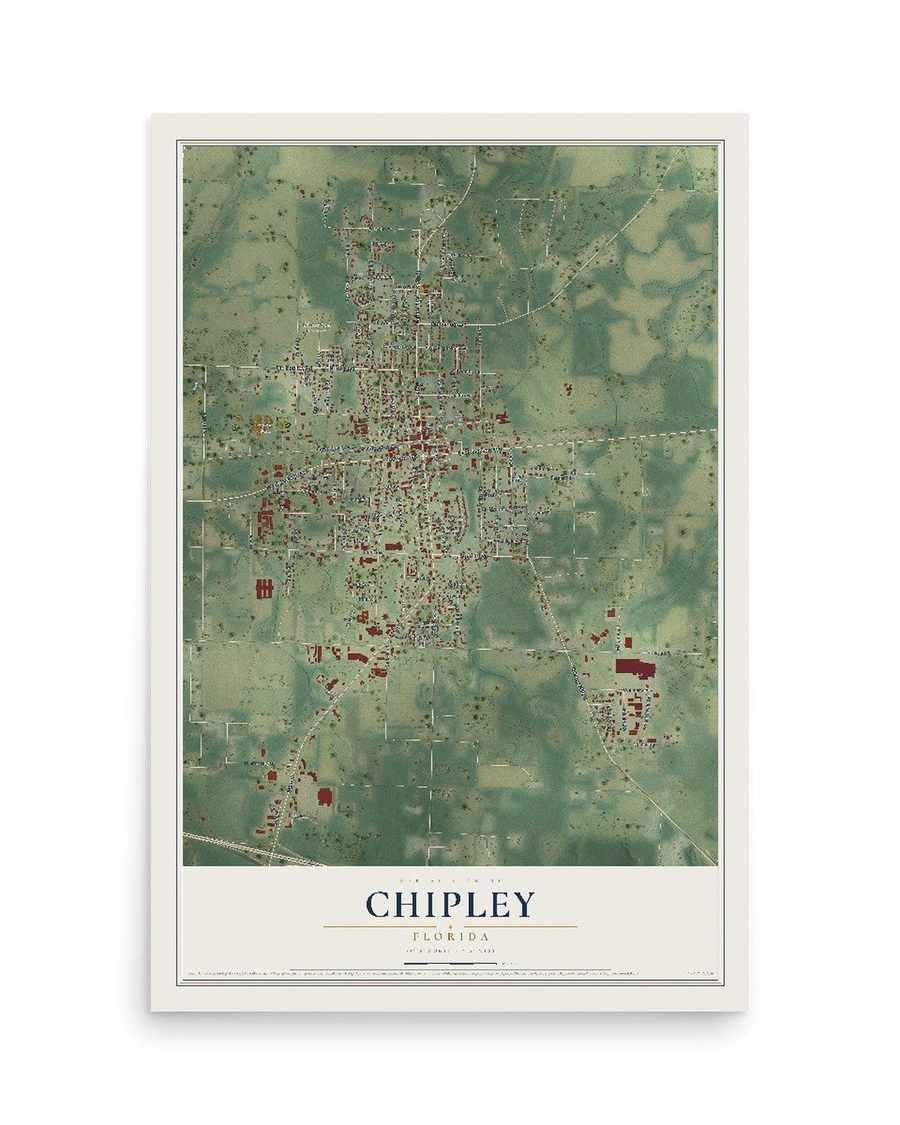 Chipley, Florida map print, 12 x 18 in, print only