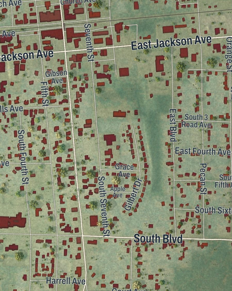 Close-up of Chipley streets on the map