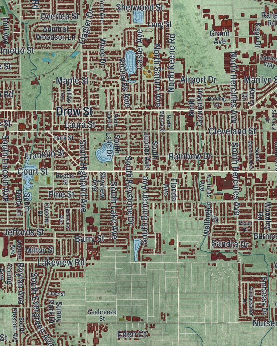 Close-up of Clearwater streets on the map