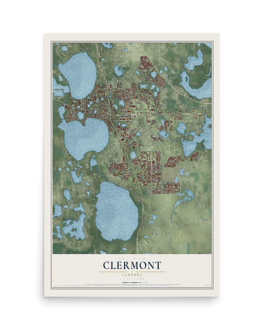Clermont, Florida map print, 12 x 18 in, print only
