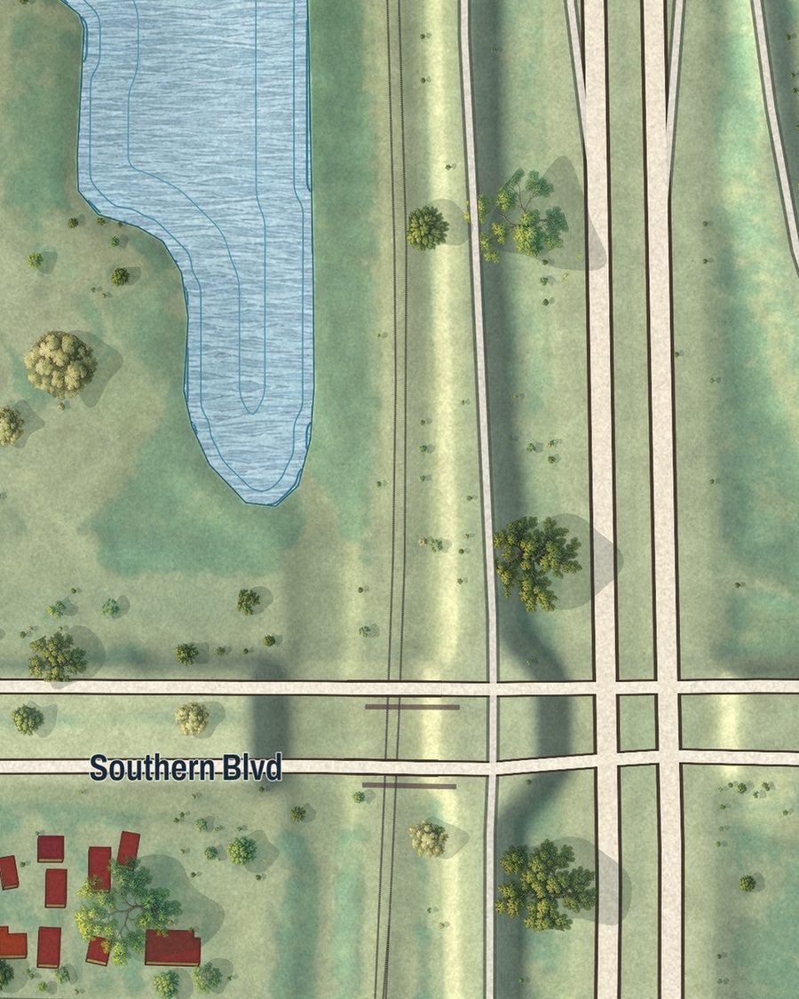 Close-up of Cloud Lake streets on the map