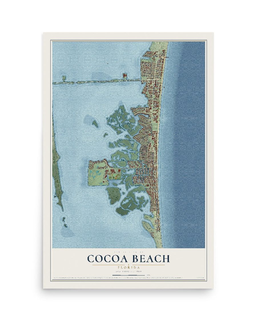 Cocoa Beach, Florida map print, 12 x 18 in, print only