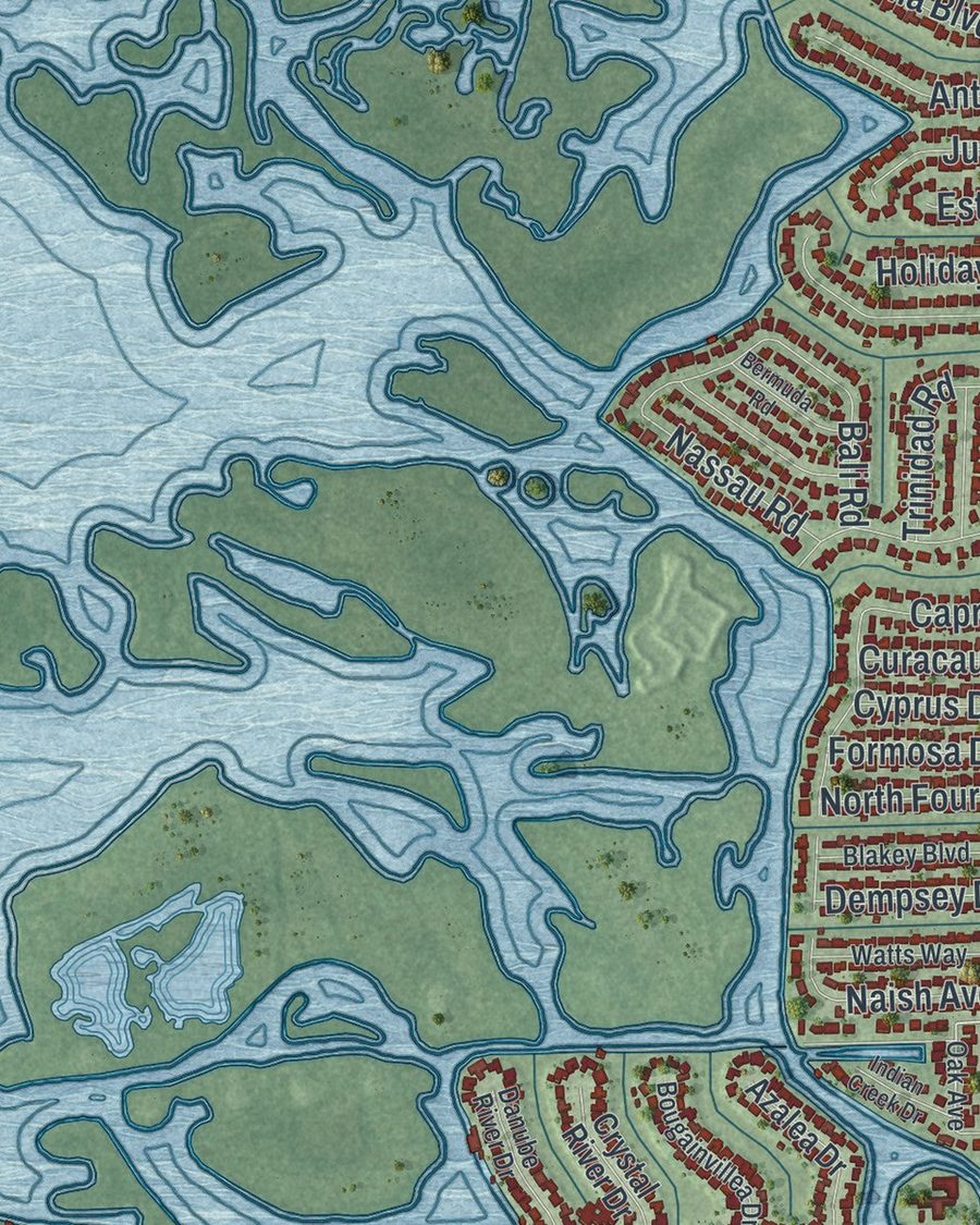 Close-up of Cocoa Beach streets on the map