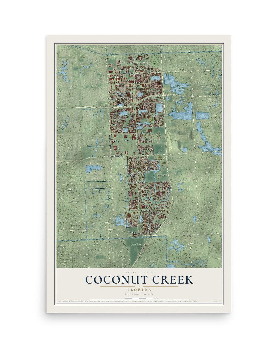 Coconut Creek, Florida map print, 12 x 18 in, print only