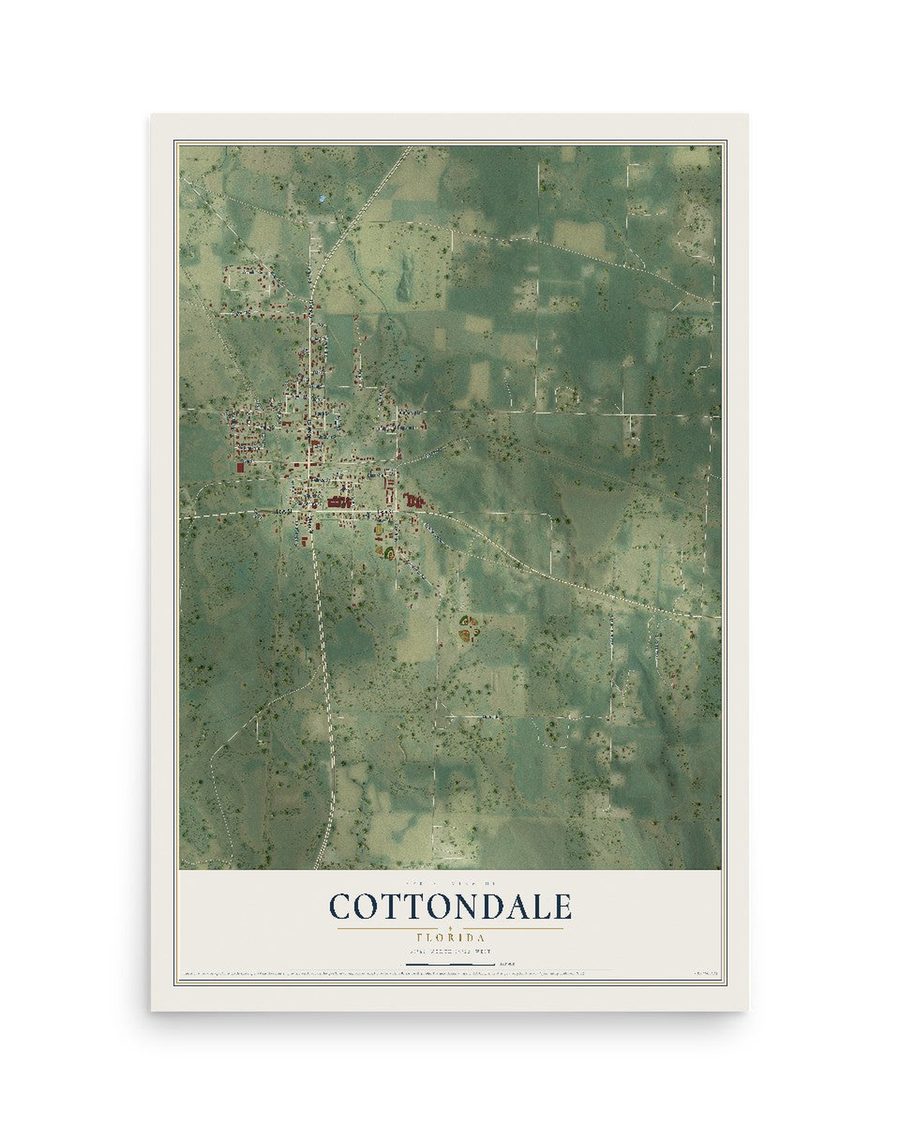 Cottondale, Florida map print, 12 x 18 in, print only