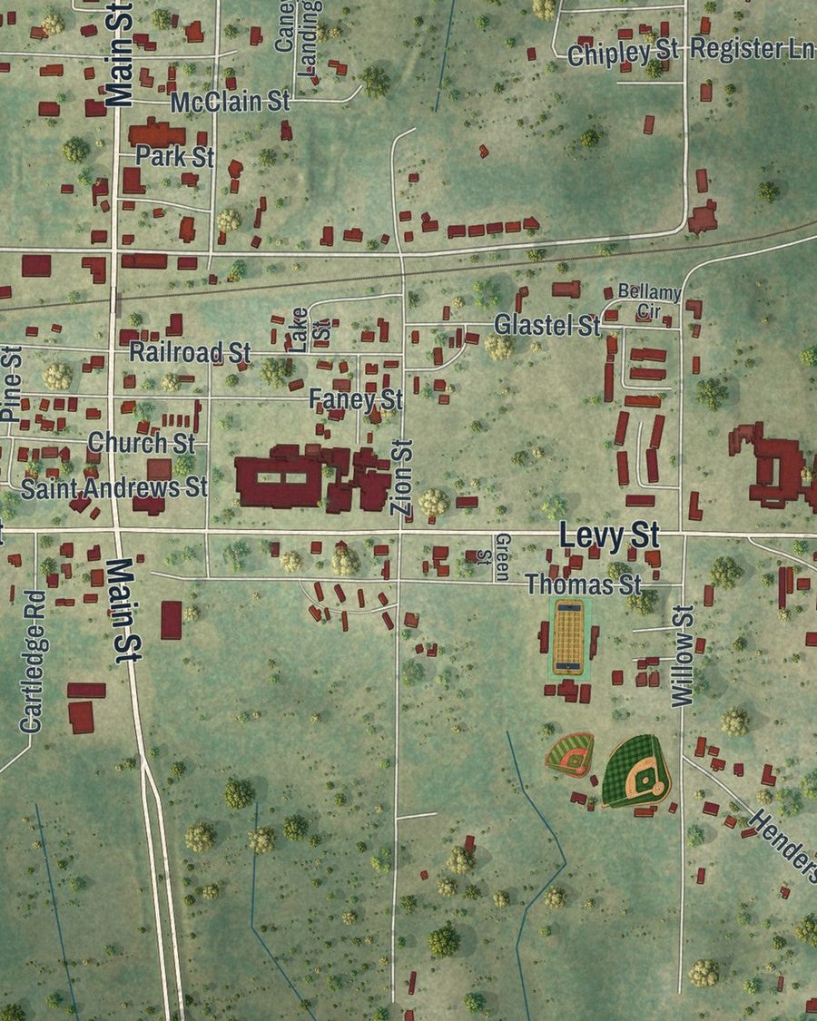 Close-up of Cottondale streets on the map