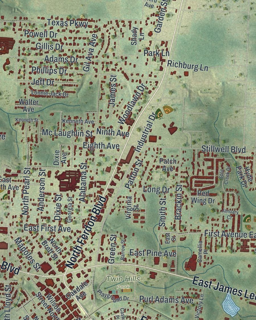 Close-up of Crestview streets on the map