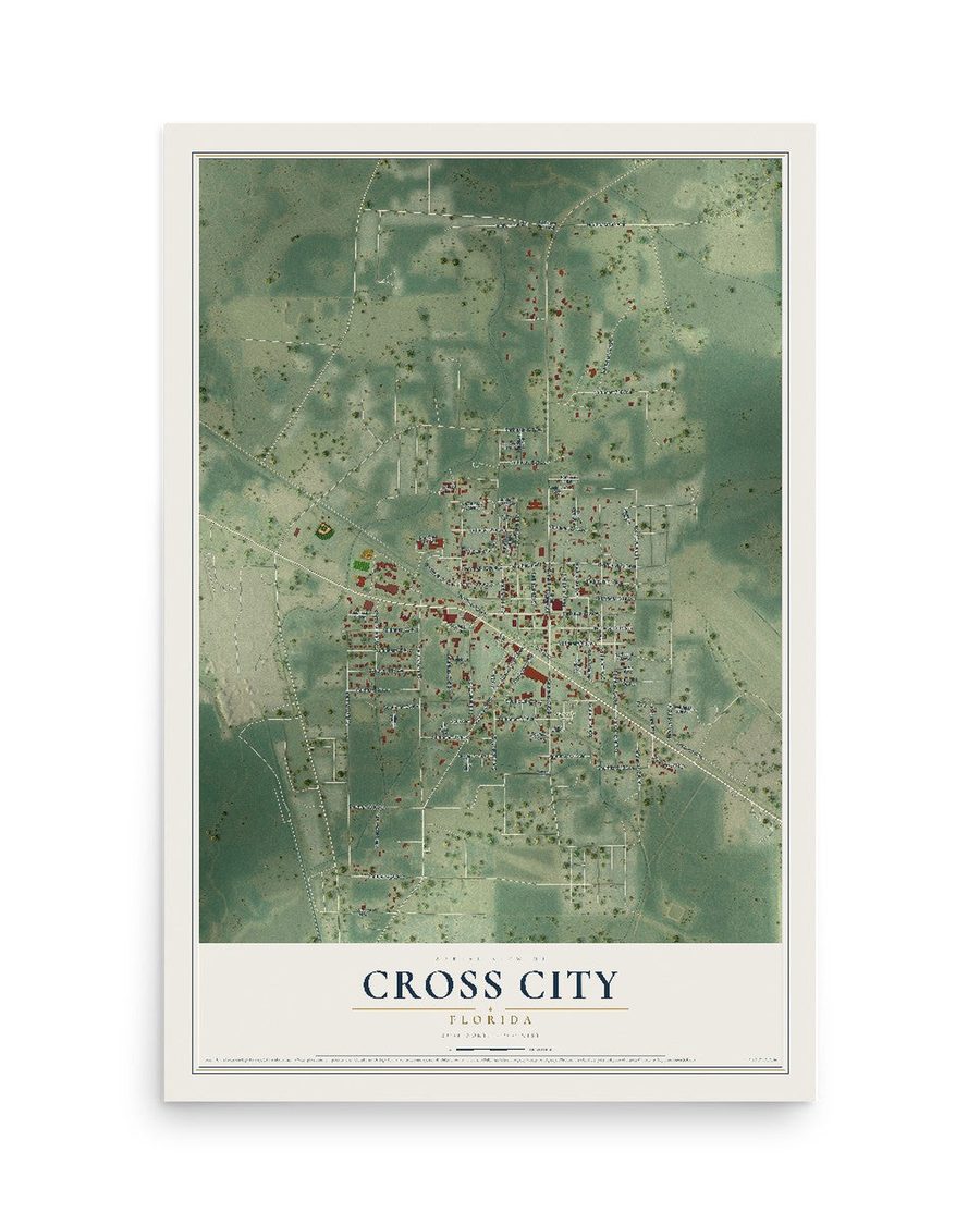 Cross City, Florida map print, 12 x 18 in, print only