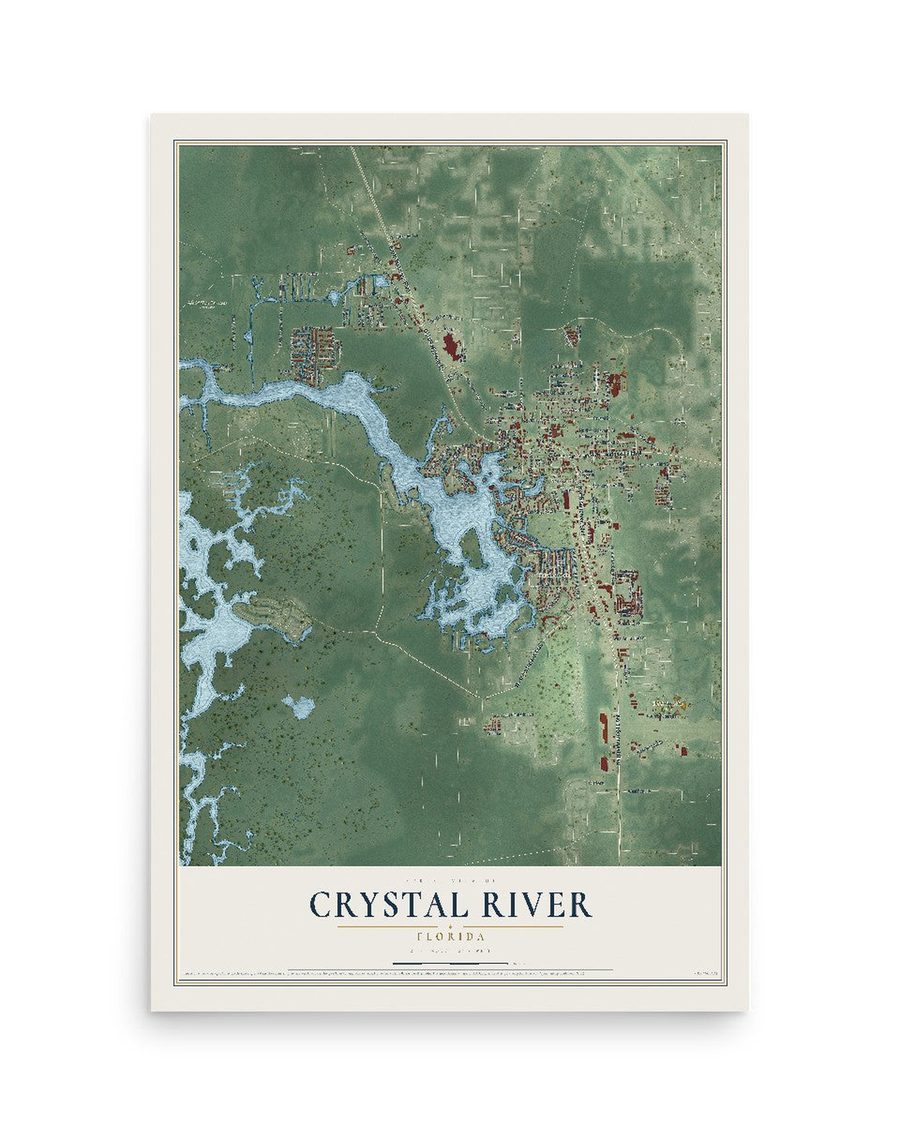 Crystal River, Florida map print, 12 x 18 in, print only