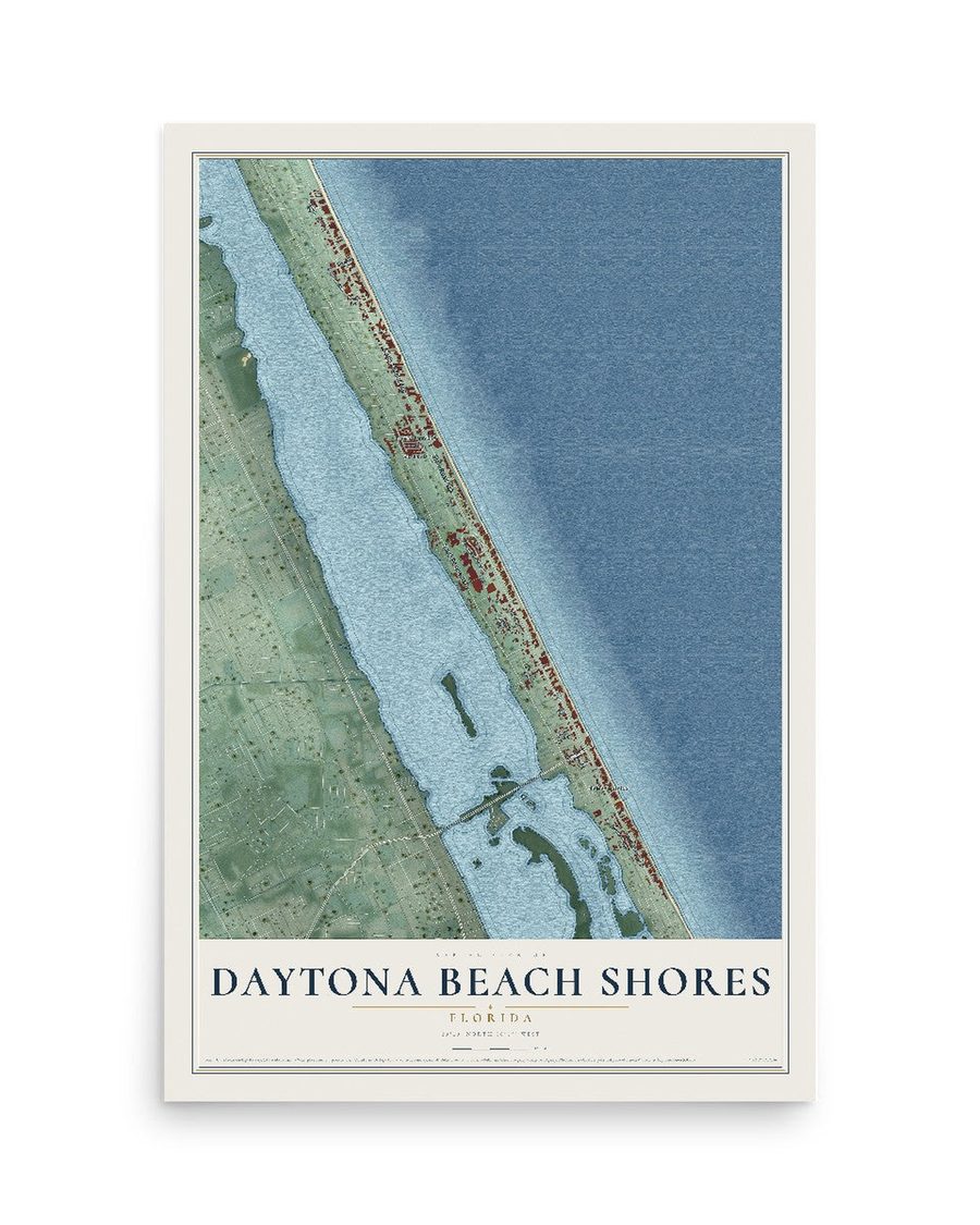Daytona Beach Shores, Florida map print, 12 x 18 in, print only