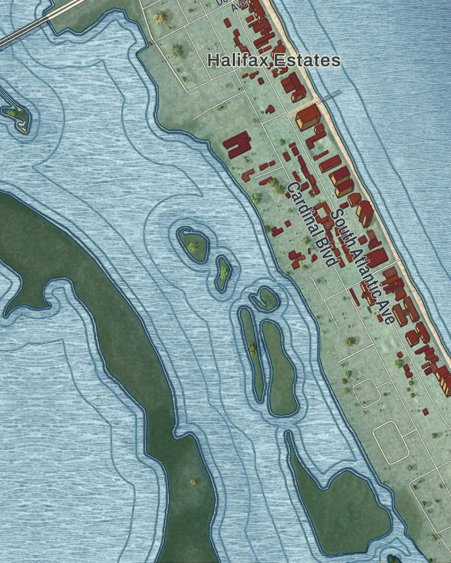Close-up of Daytona Beach Shores streets on the map