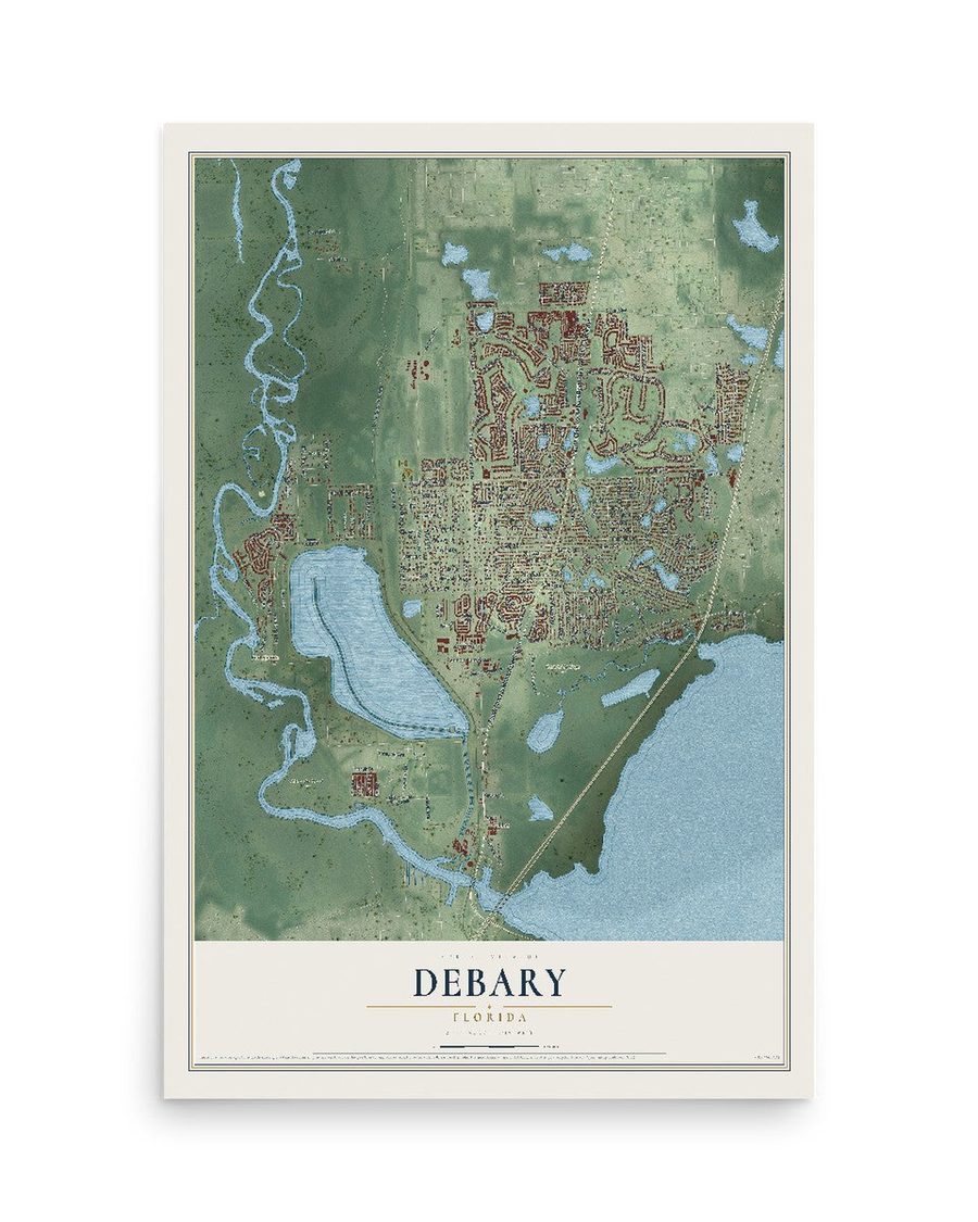 DeBary, Florida map print, 12 x 18 in, print only