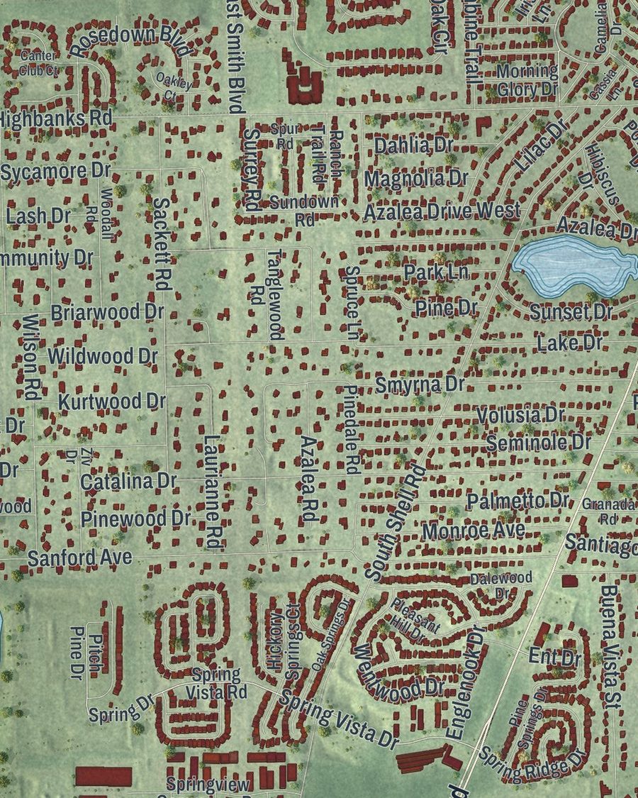 Close-up of DeBary streets on the map