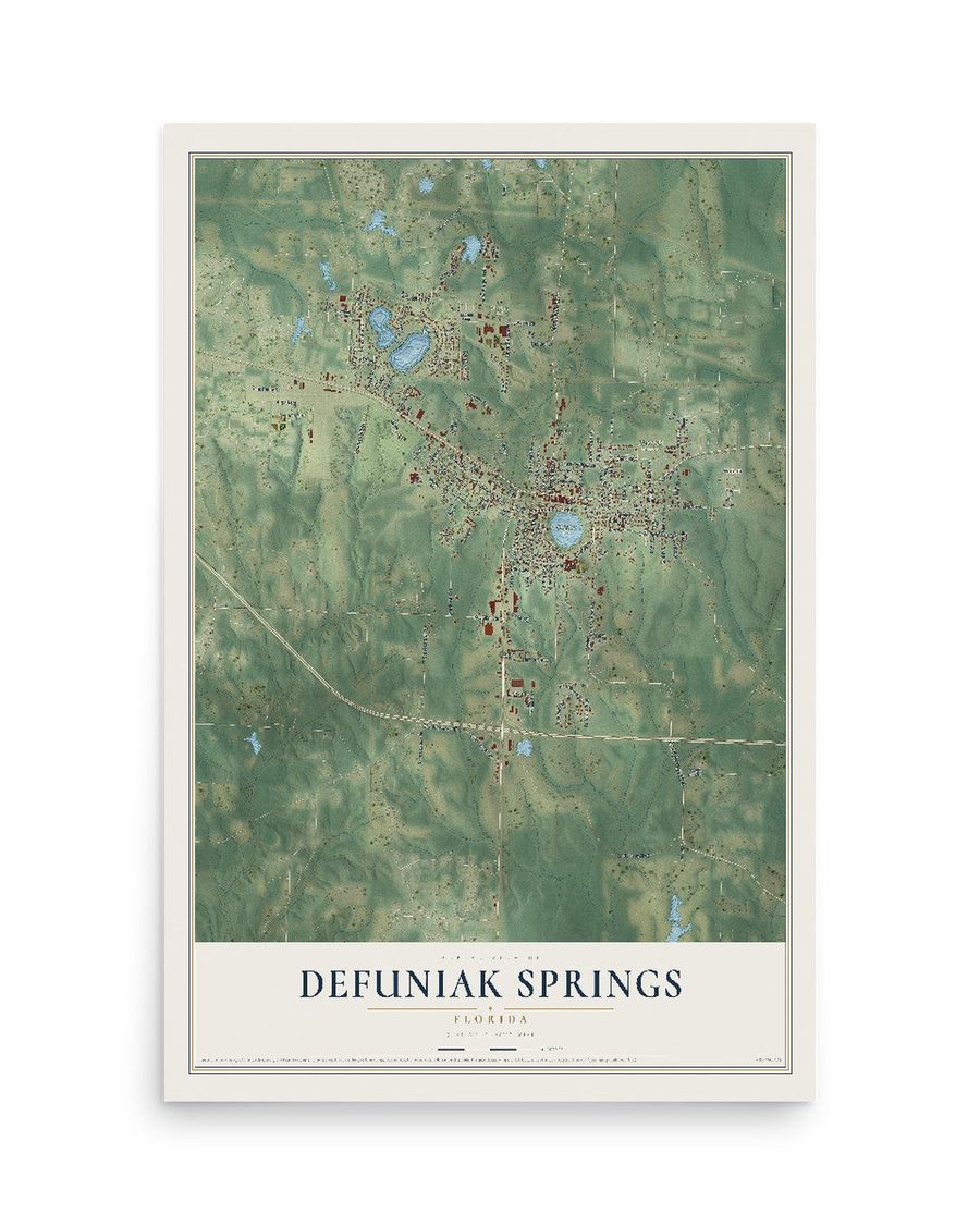 DeFuniak Springs, Florida map print, 12 x 18 in, print only