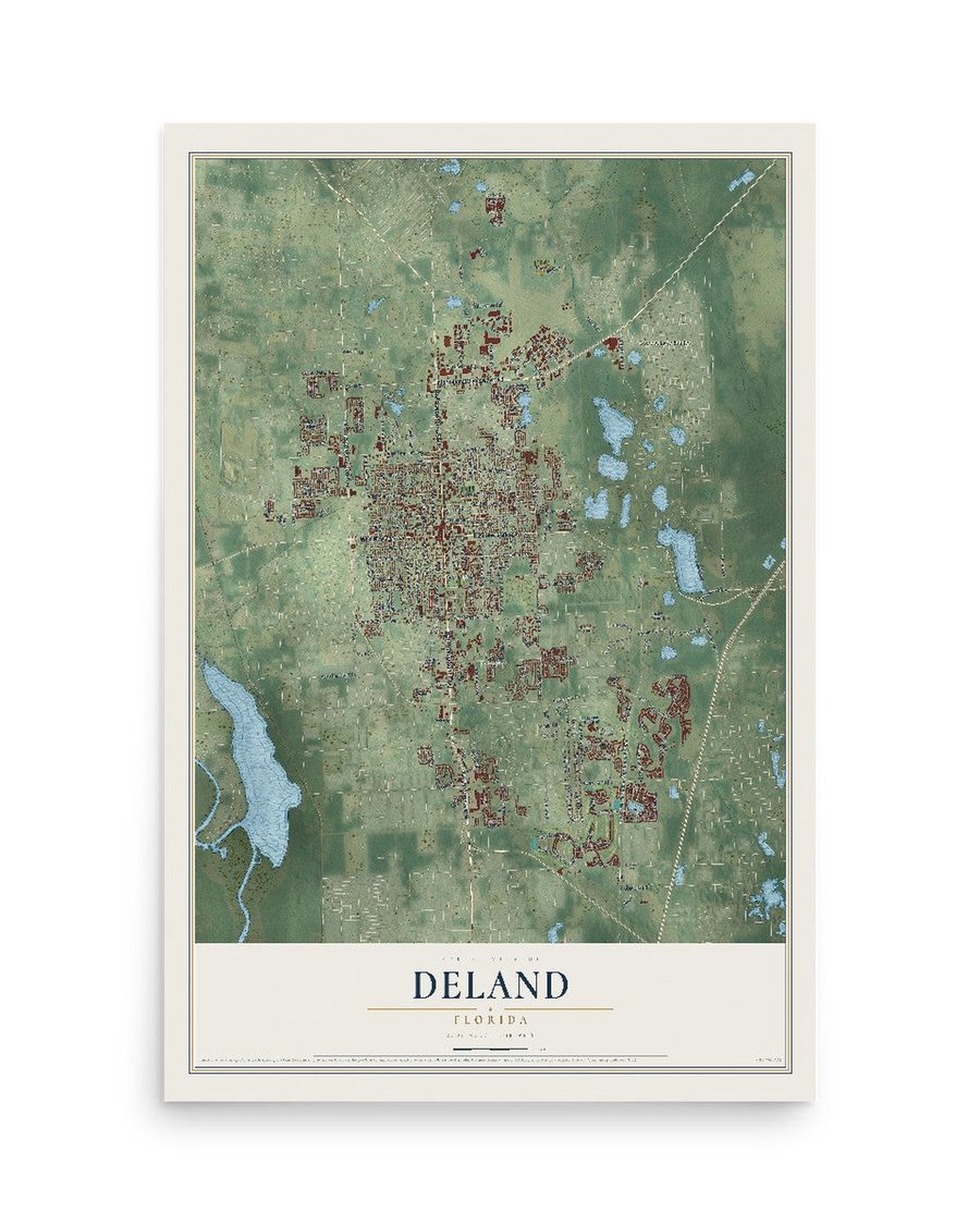 DeLand, Florida map print, 12 x 18 in, print only
