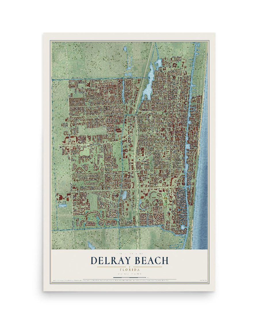 Delray Beach, Florida map print, 12 x 18 in, print only