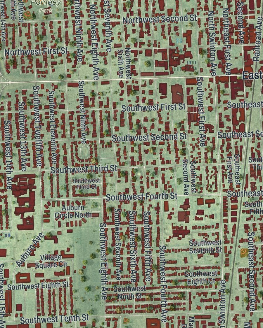 Close-up of Delray Beach streets on the map