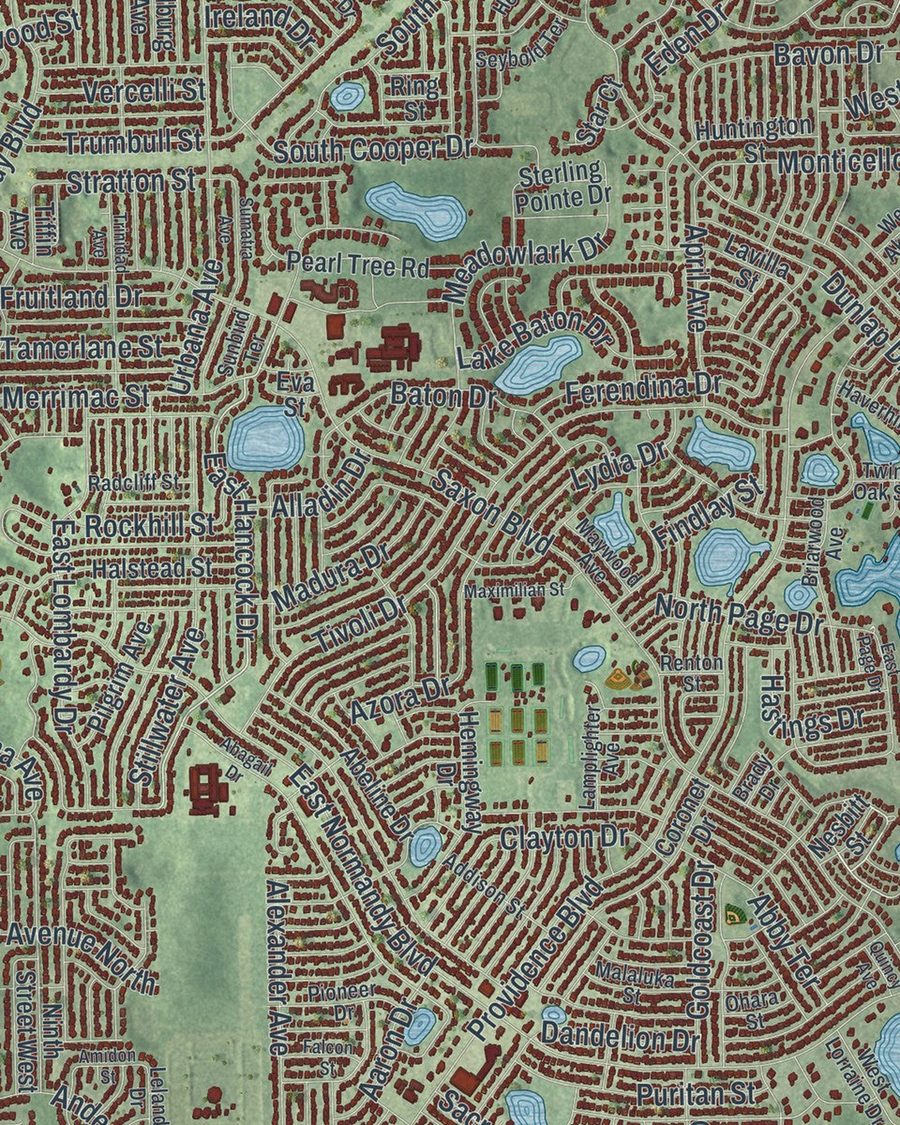 Close-up of Deltona streets on the map