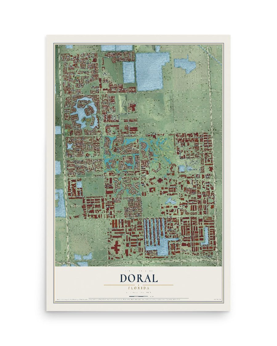 Doral, Florida map print, 12 x 18 in, print only