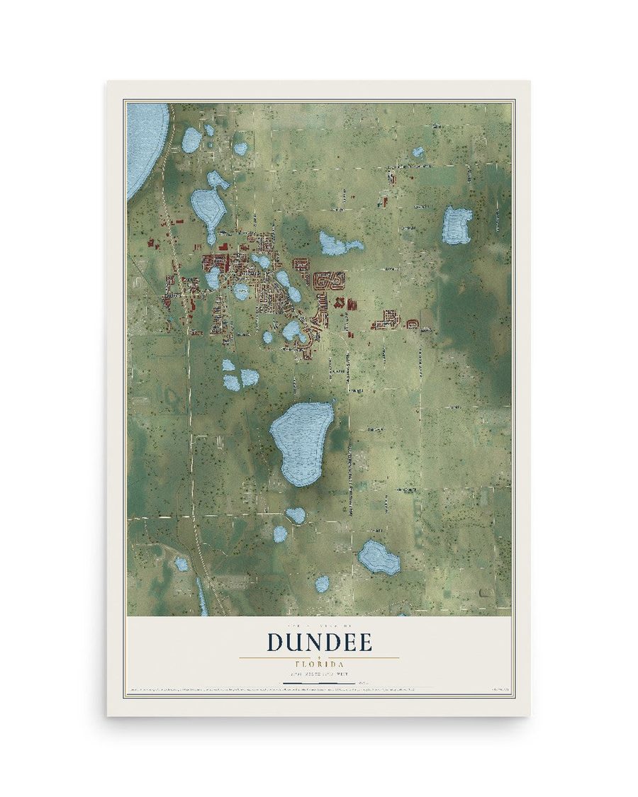 Dundee, Florida map print, 12 x 18 in, print only