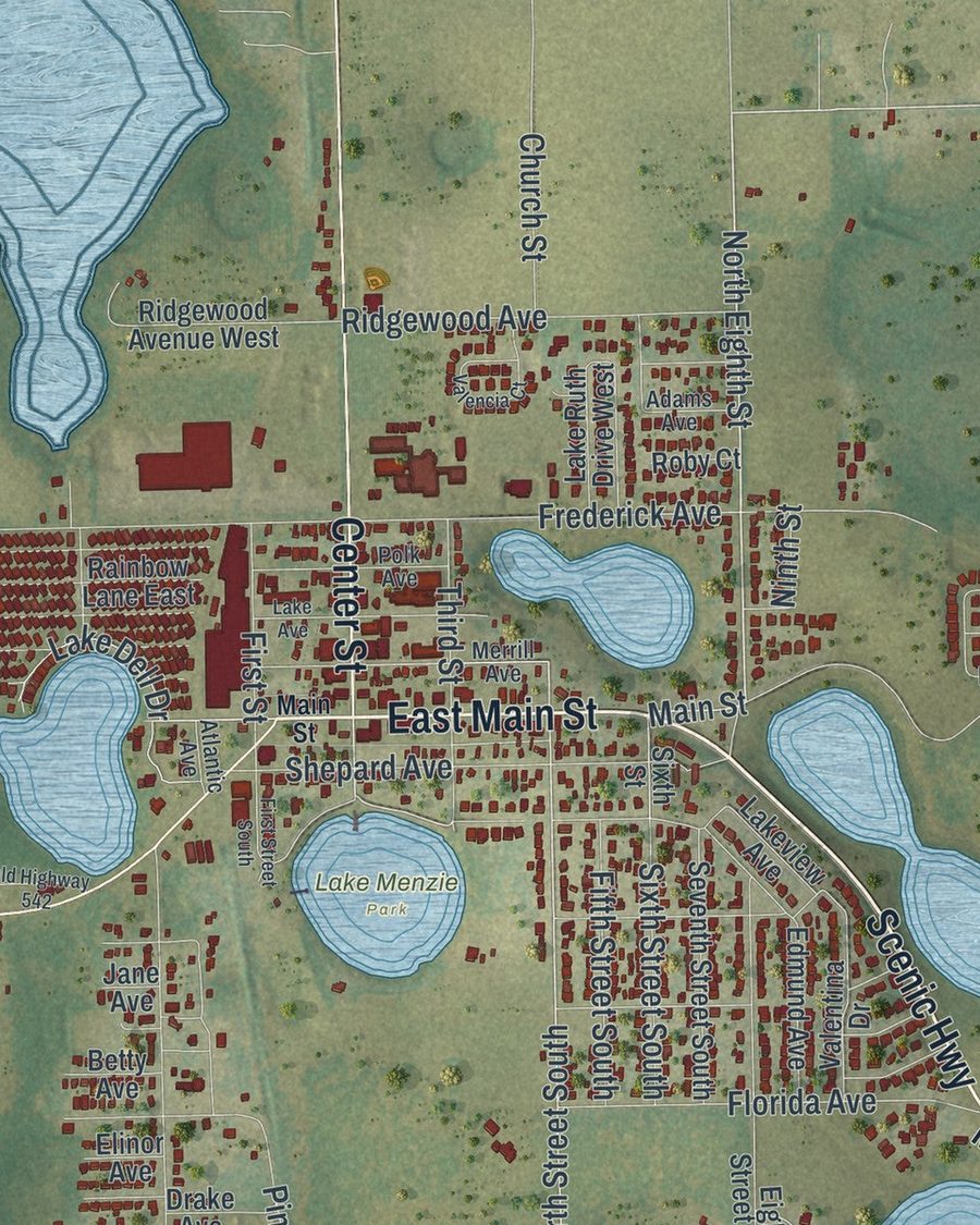 Close-up of Dundee streets on the map