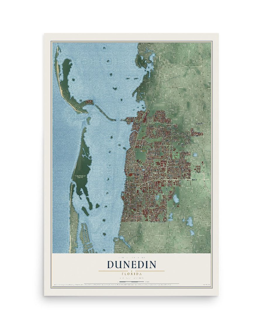 Dunedin, Florida map print, 12 x 18 in, print only