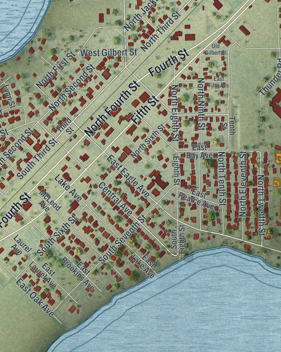 Close-up of Eagle Lake streets on the map