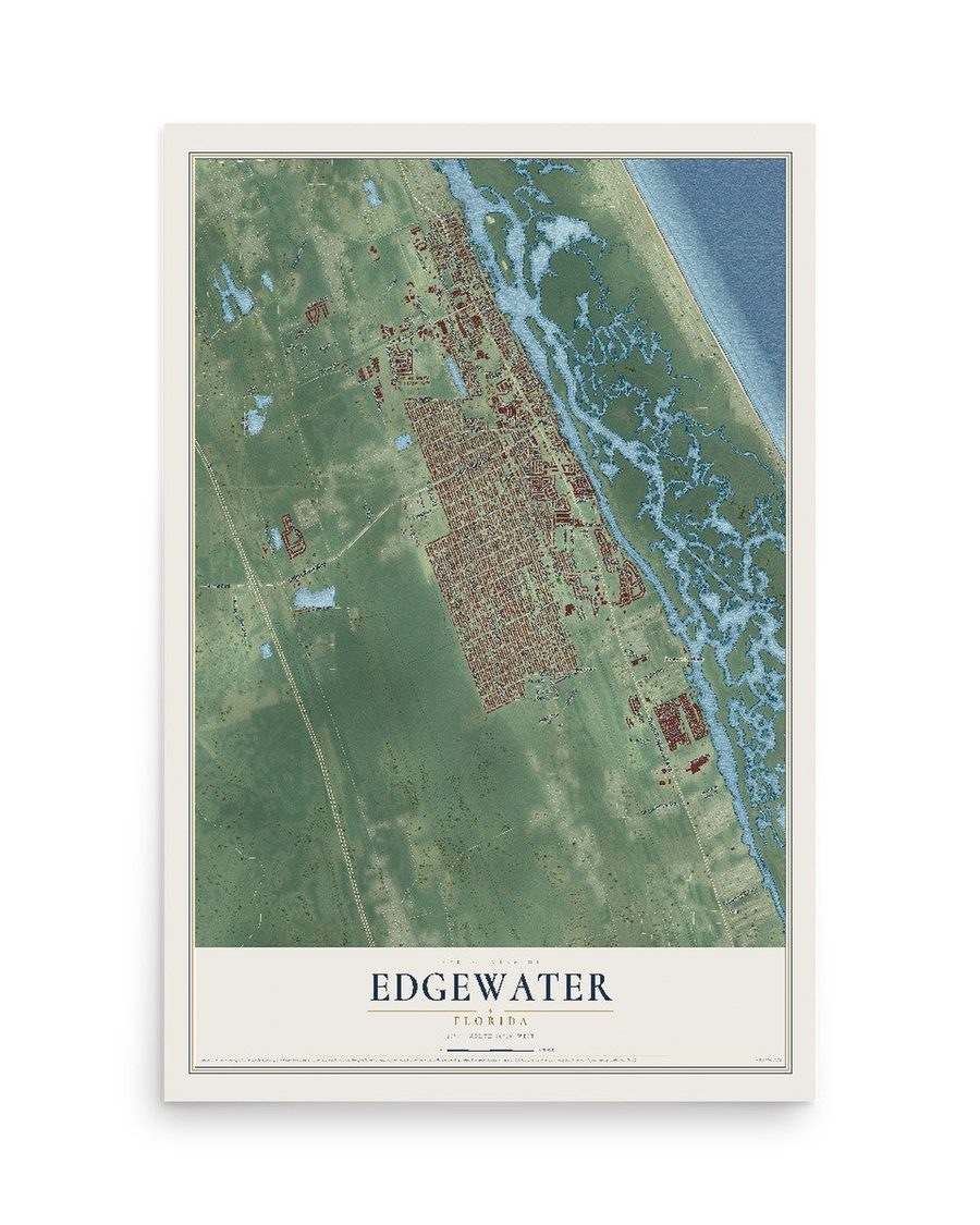 Edgewater, Florida map print, 12 x 18 in, print only