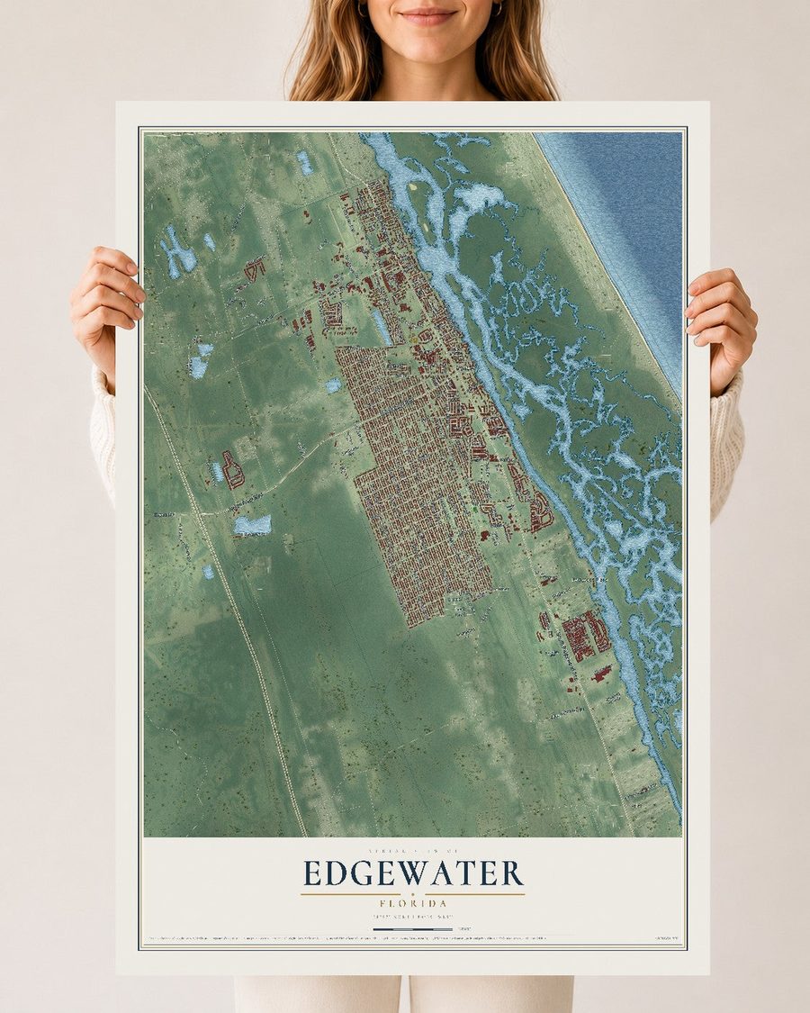Edgewater, Florida map print, 24 x 36 in, print only