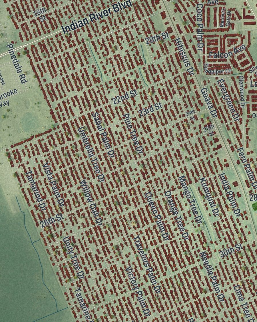Close-up of Edgewater streets on the map