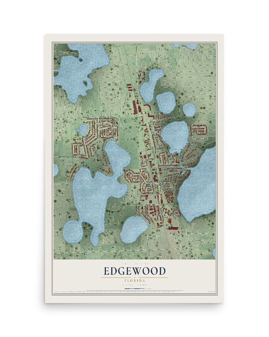 Edgewood, Florida map print, 12 x 18 in, print only