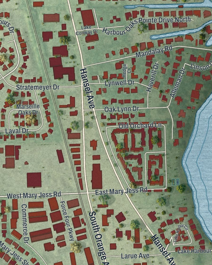 Close-up of Edgewood streets on the map