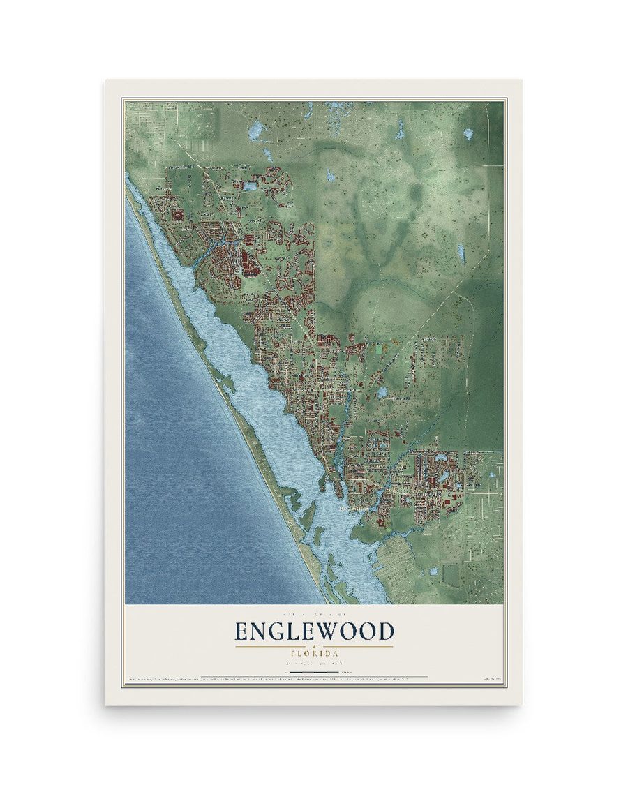 Englewood, Florida map print, 12 x 18 in, print only