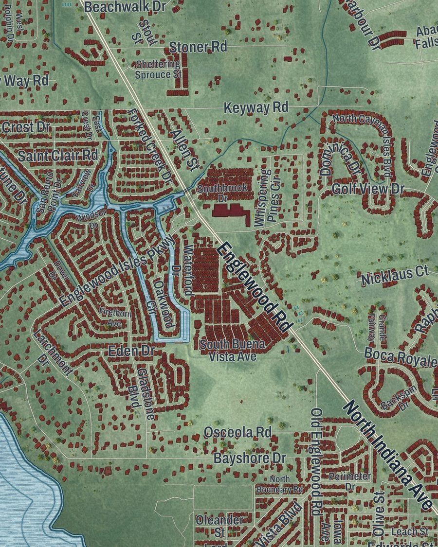 Close-up of Englewood streets on the map