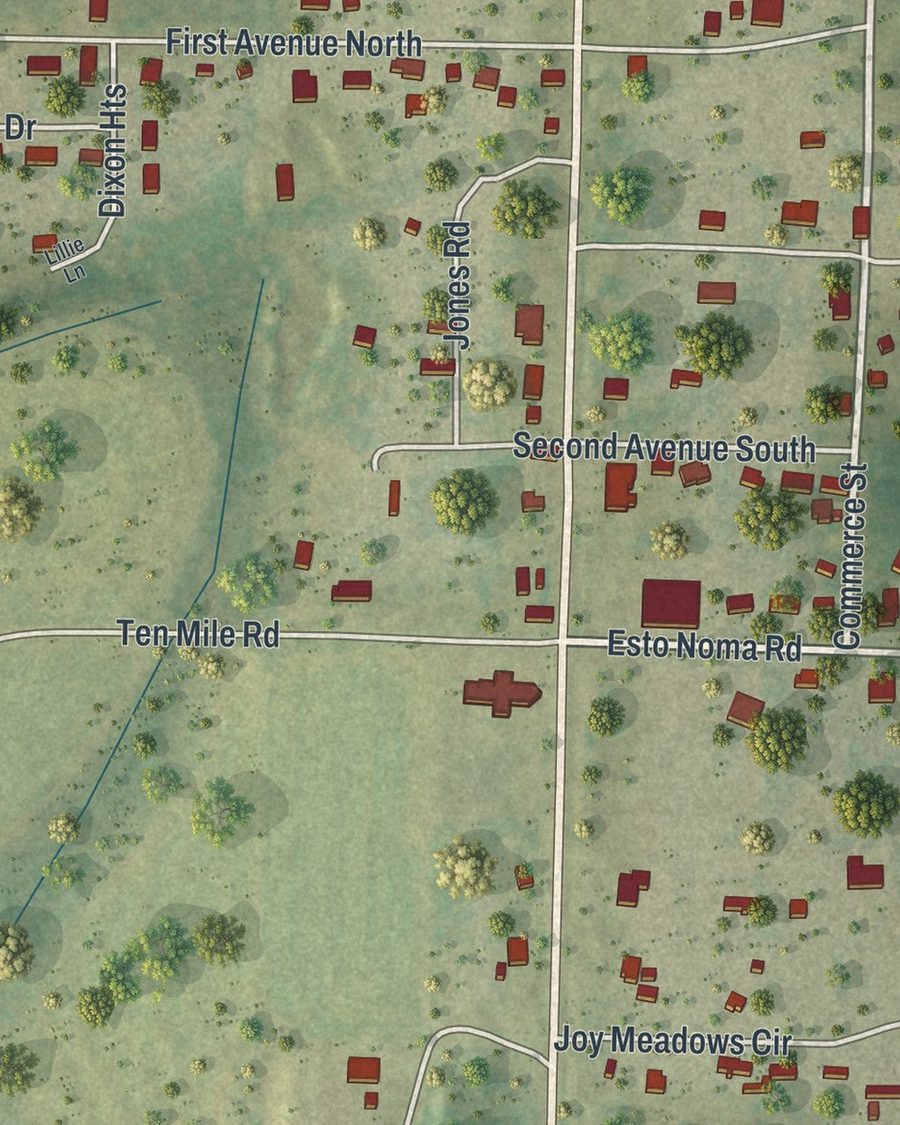 Close-up of Esto streets on the map