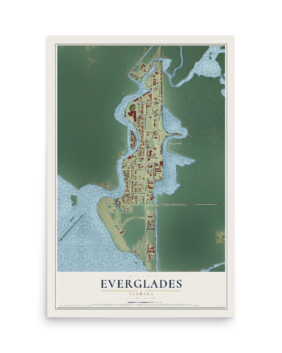 Everglades, Florida map print, 12 x 18 in, print only