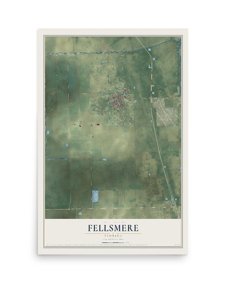 Fellsmere, Florida map print, 12 x 18 in, print only