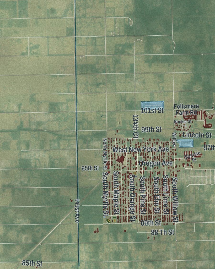 Close-up of Fellsmere streets on the map