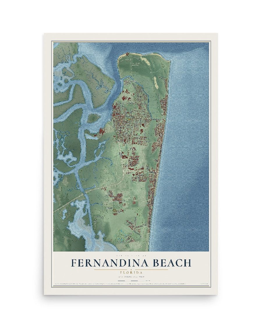 Fernandina Beach, Florida map print, 12 x 18 in, print only