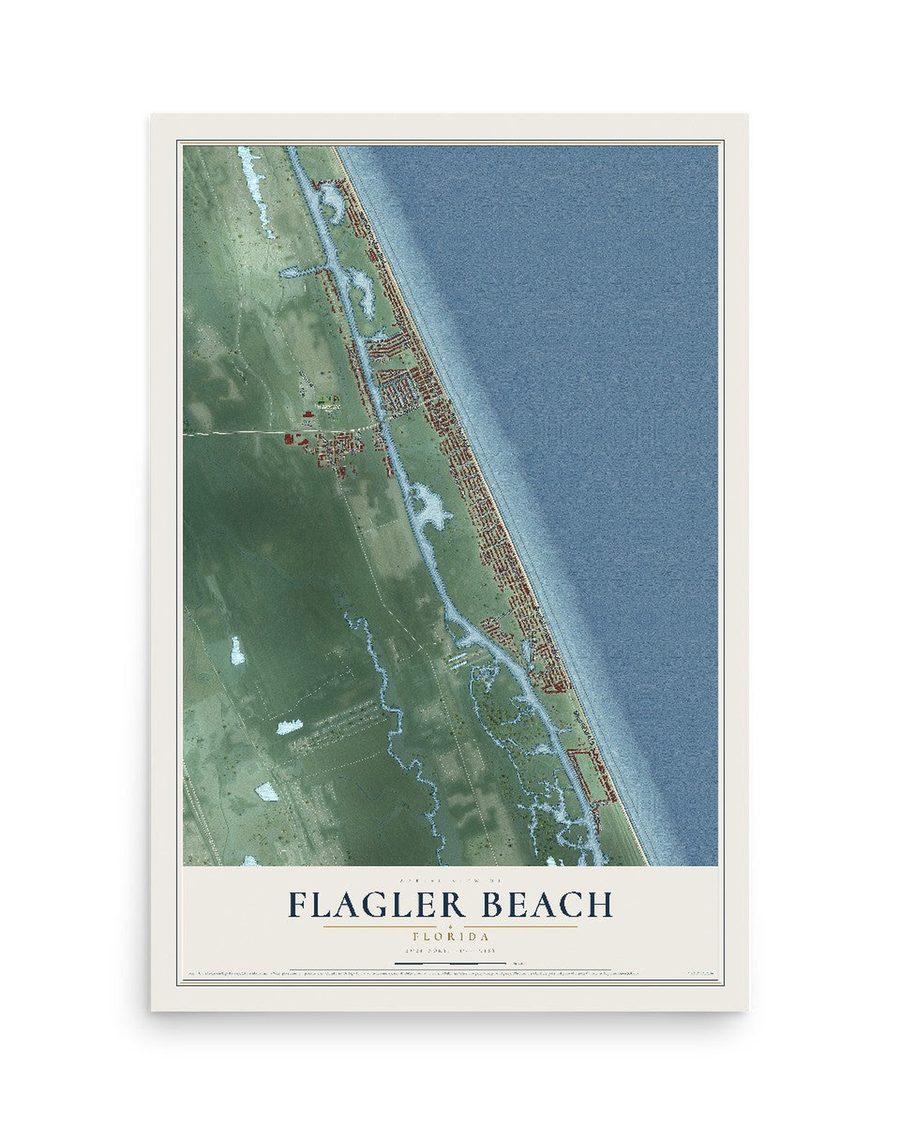 Flagler Beach, Florida map print, 12 x 18 in, print only