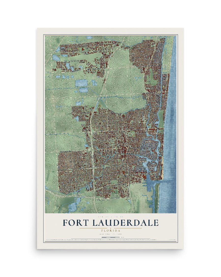 Fort Lauderdale, Florida map print, 12 x 18 in, print only