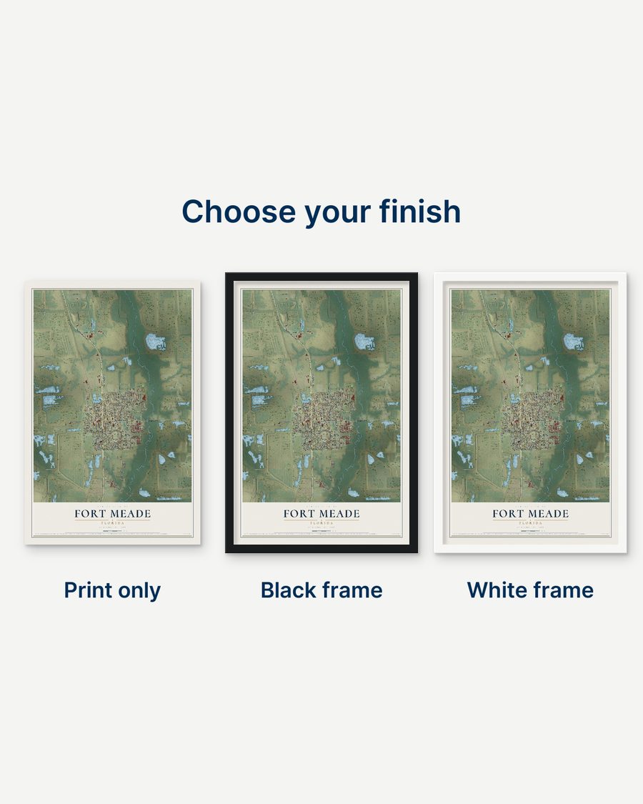 The Fort Meade, Florida map as a print only, in a black frame and in a white frame